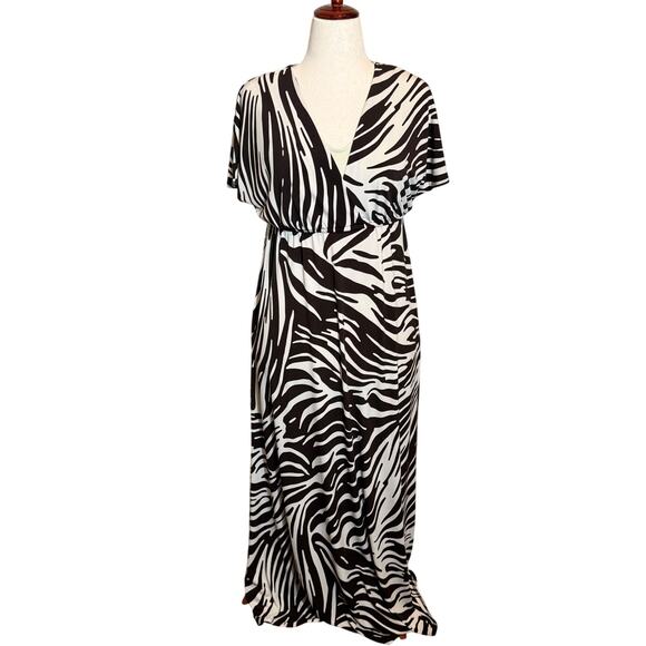 Chico's Dresses & Skirts - Chico's maxi dress brown & tan zebra print knit short loose sleeve Sz 1 US Med